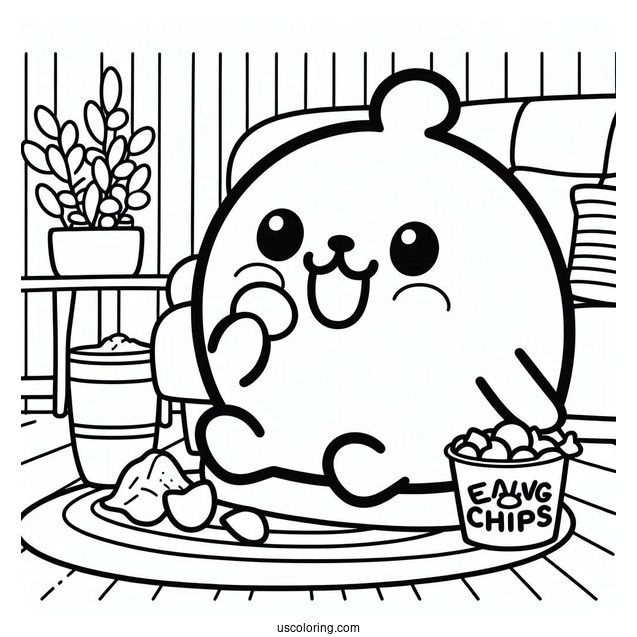 Pompompurin Eating Chips At Home Coloring Sheet