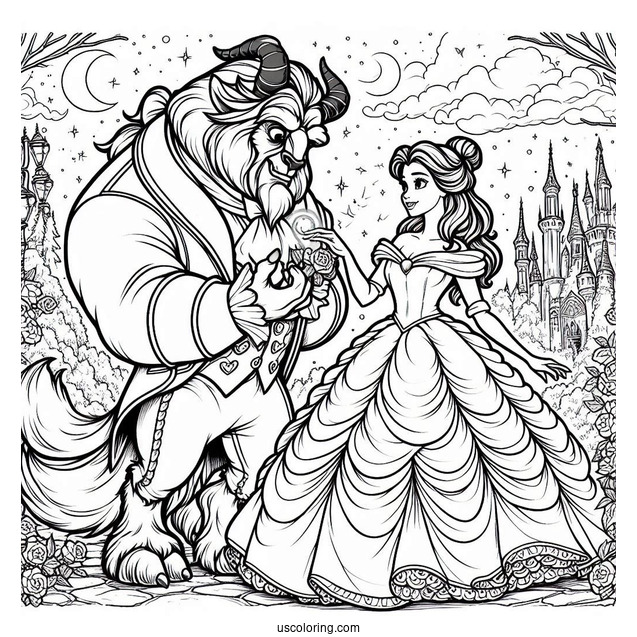 The Beast And Princess Belle To Color