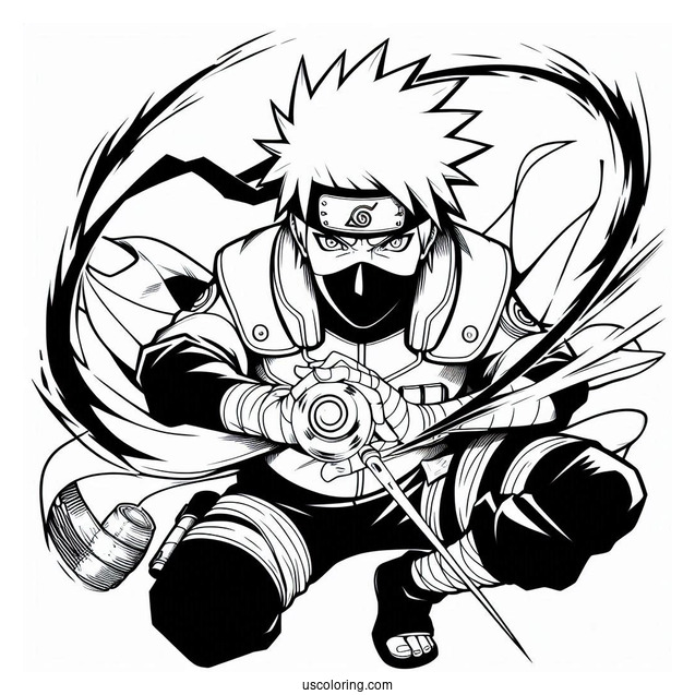 Hatake Kakashi Coloring Page Using Chidori In Battle
