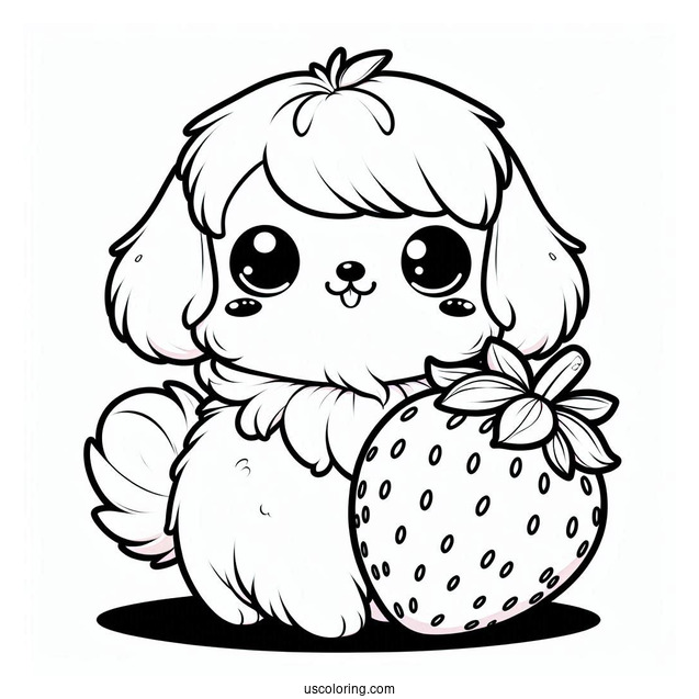 Cute Chibi Dog On Strawberry Coloring Page