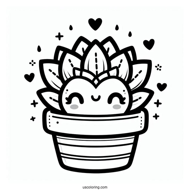 Kawaii Succulent Coloring Page In A Pot For Preschoolers