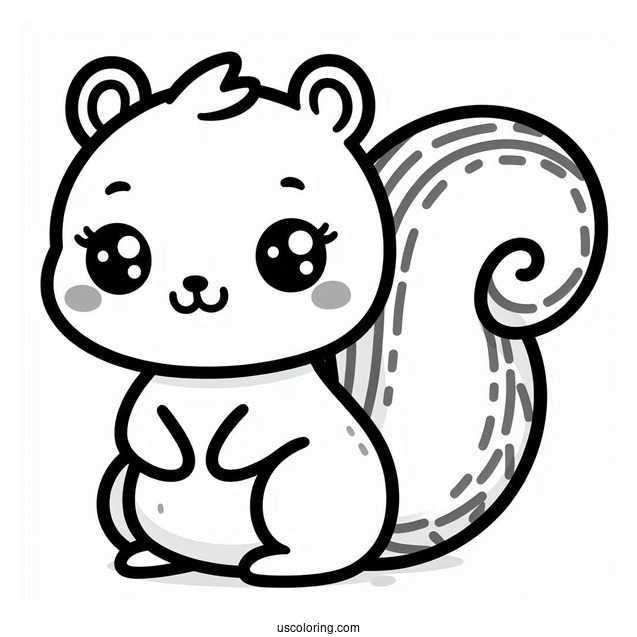 Kawaii Squirrel Coloring Page For Preschoolers