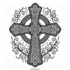 Celtic Cross Coloring Page With Embellishments For Kids