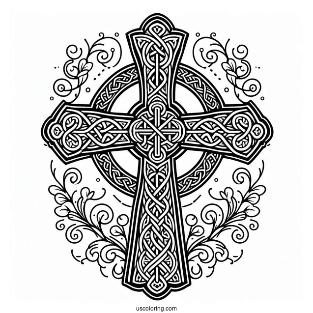 Celtic Cross Coloring Page With Embellishments For Kids