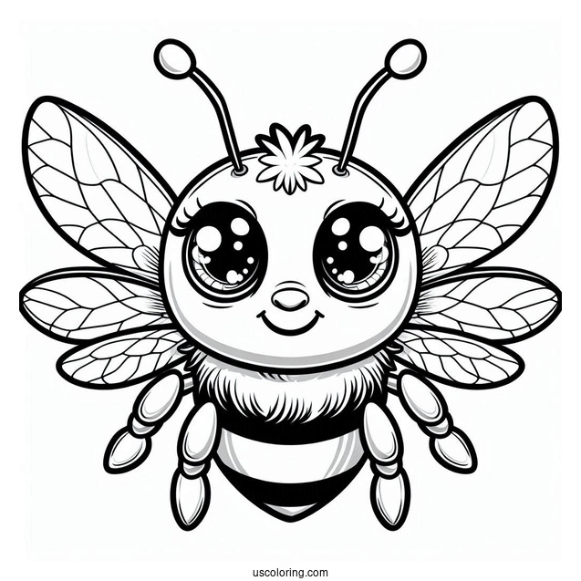 Large Bee Coloring Page With Glossy Eyes