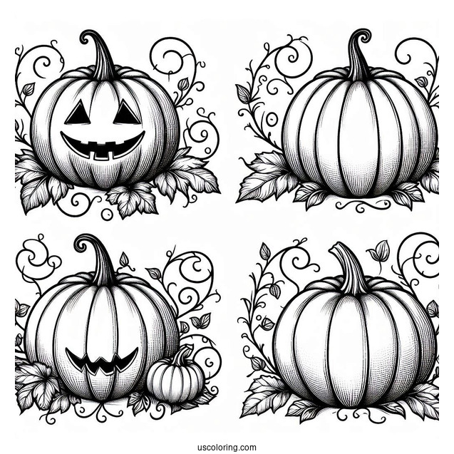 Pumpkin Coloring Page Two Jack O Lantern With Vines