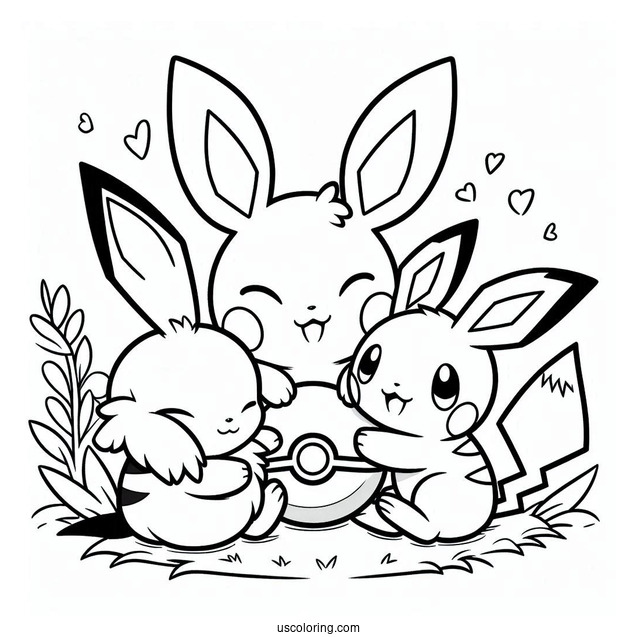 Pichu, Eevee, And Pikachu Playing Together