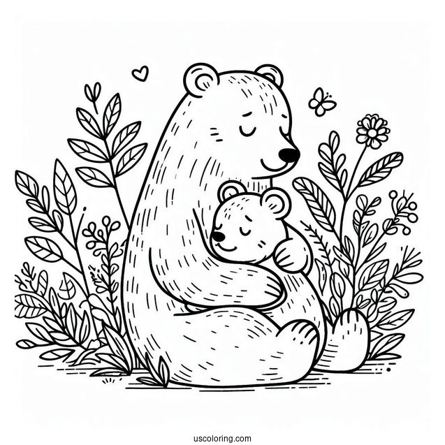 Easy Bear Cub Hugging Mama Bear Coloring Page