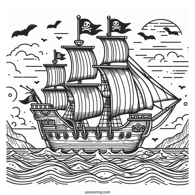 Large Pirate Coloring Page Ship At Sea