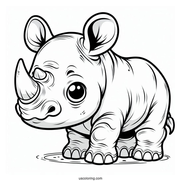 Cute Baby Rhino To Color For Preschoolers