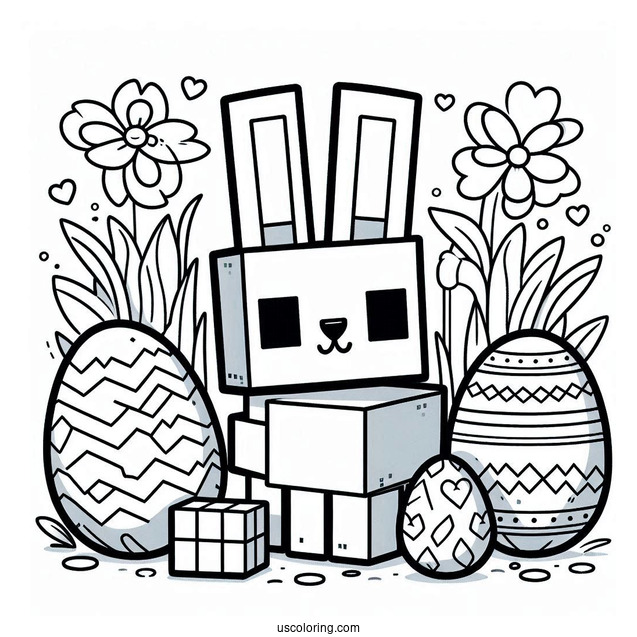 Block Bunny with Minecraft Easter Egg Coloring Page