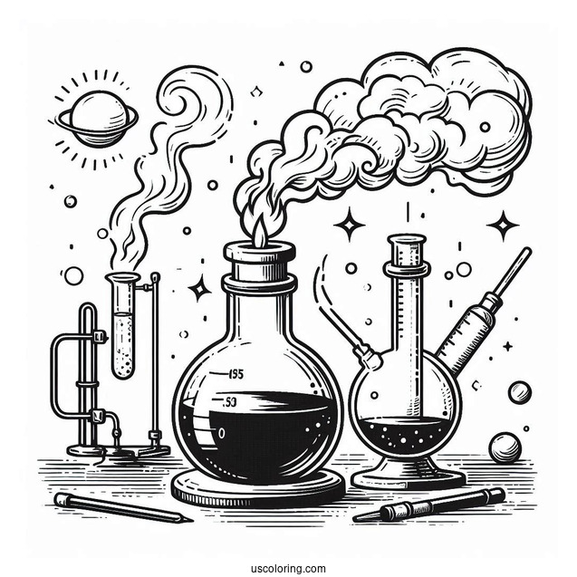 Bunsen Burner Heating Up A Flask Science Coloring Page