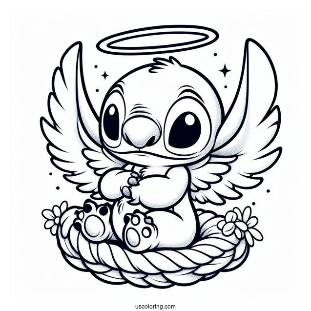 Stitch Hugging Angel (Experiment 624) Coloring Page