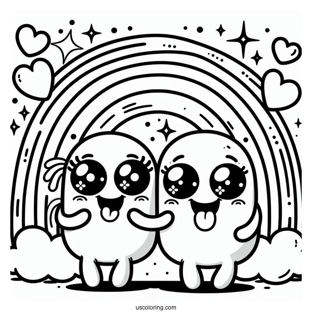 Green Rainbow Friends Coloring Page With Sparkling Eyes And Tongue Out