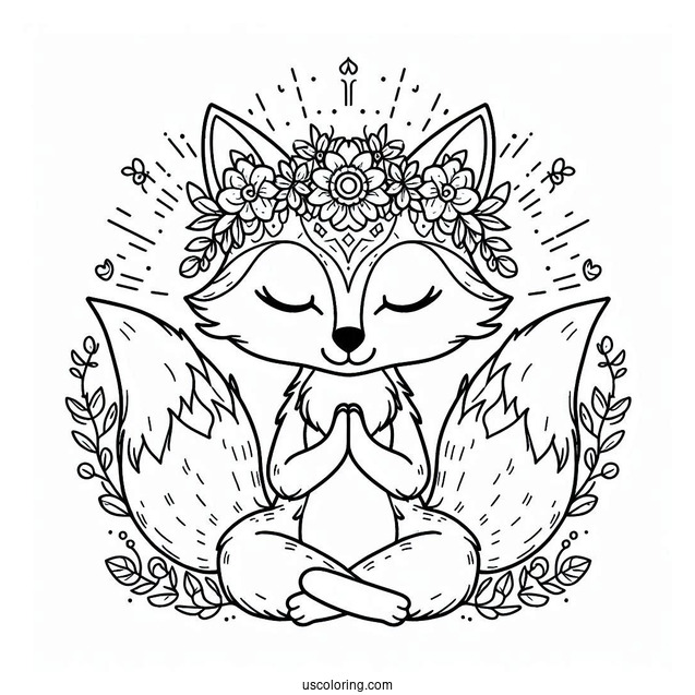 Meditating Fox With A Flower Crown