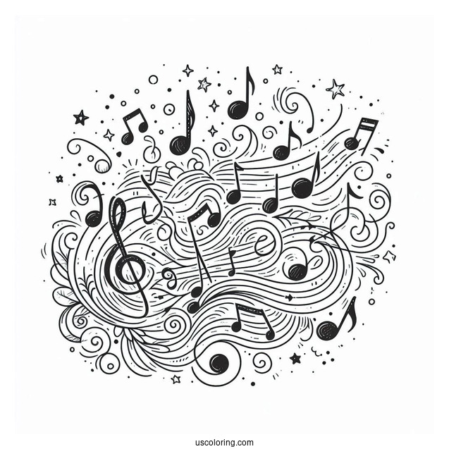 Music Coloring Page Of Musical Notes Floating In The Air
