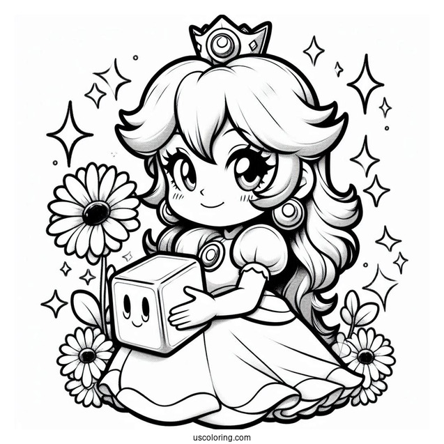 Princess Peach And Princess Daisy Coloring Page Carrying Block
