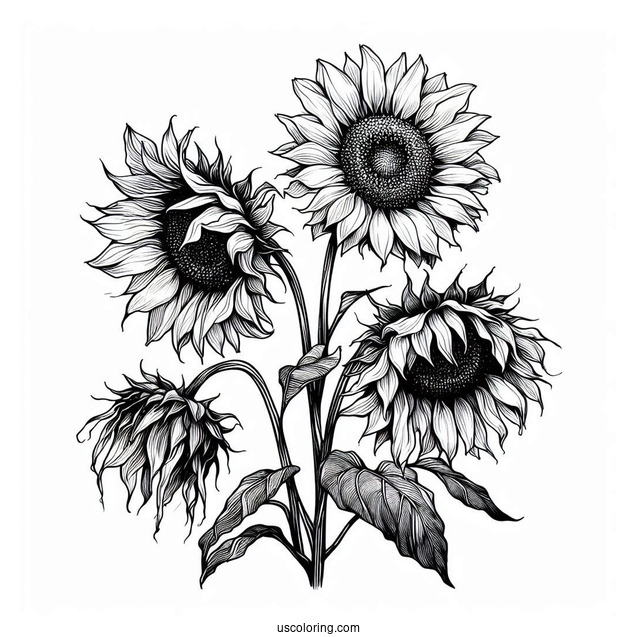 Three Wilting Sunflowers
