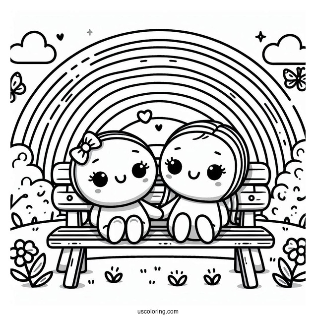 Rainbow Friends Coloring Page Watching Rainbow Babies On A Bench