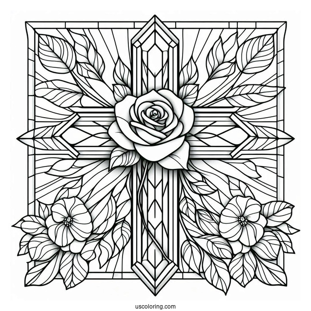Rose Cross Stained Glass Coloring Page