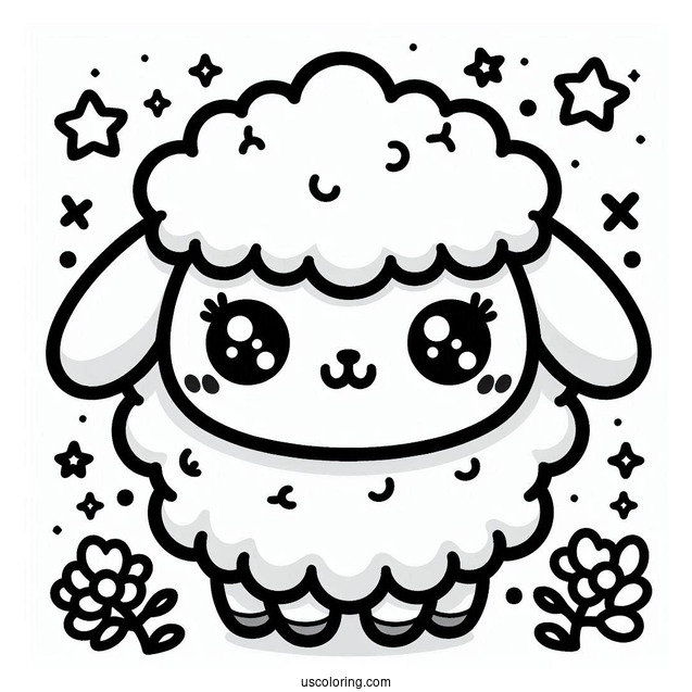 Kawaii Baby Sheep Coloring For Preschoolers