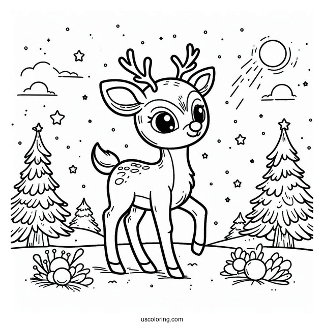 Rudolph Coloring Page At The North Pole