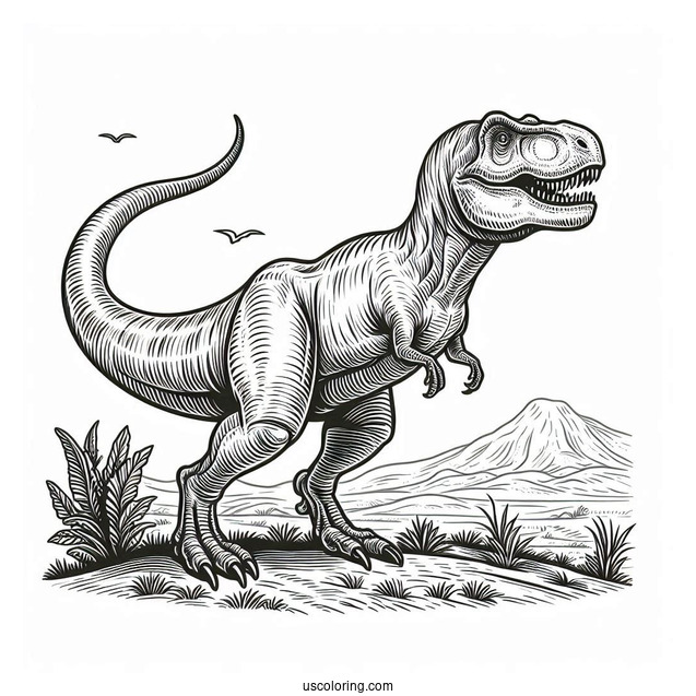 Coloring Page Of a Detailed Tyrannosaurus Rex