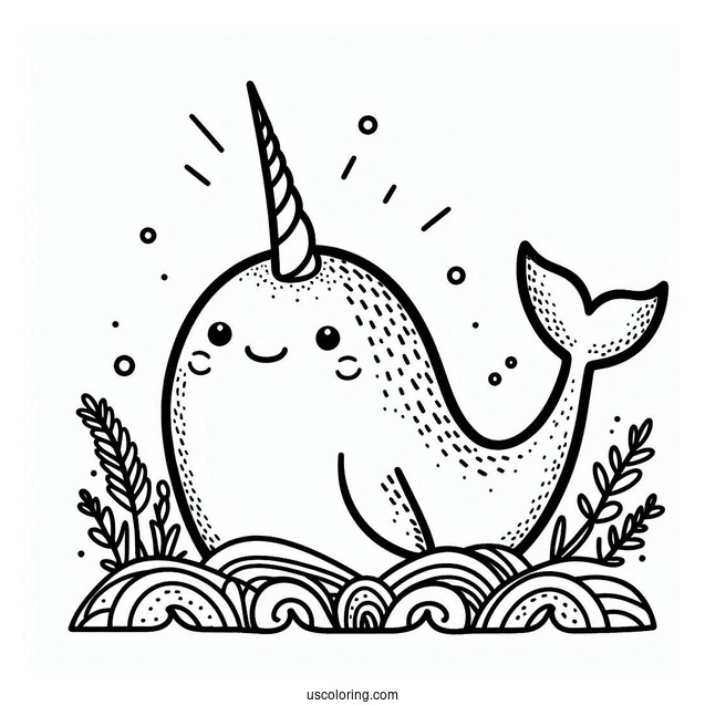 Simple Narwhal Coloring Page With Mane For Preschoolers