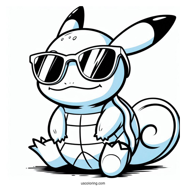 Squirtle Coloring Page With Pikachu Wearing Sunglasses