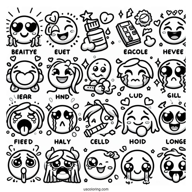 Emoji Coloring Page Of Emotions And Feelings List For Kids
