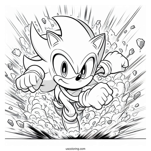 Realistic Super Sonic Coloring Page Breaking Through Wall