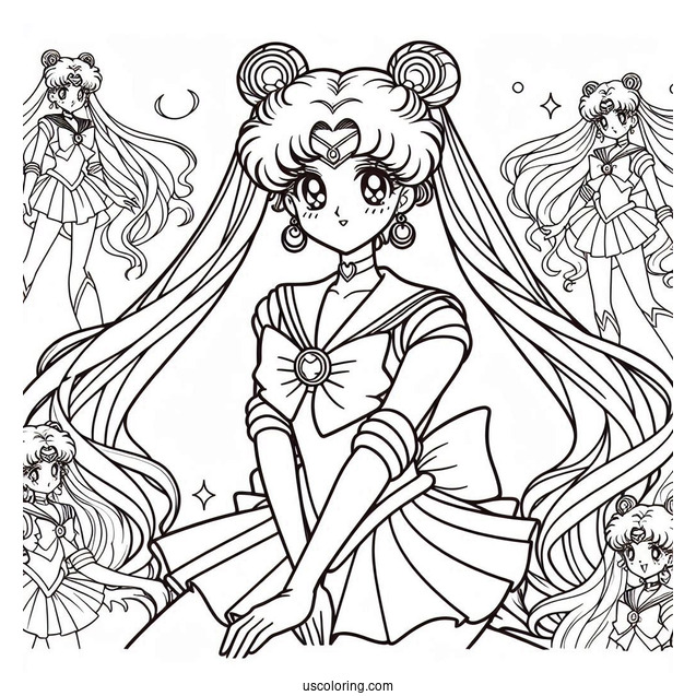 Coloring Page Of Sailor Moon With Sailor Guardians