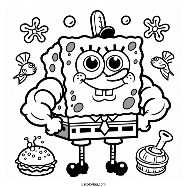 SpongeBob Coloring Page Of Simple Frank The Buff Fish For Preschoolers