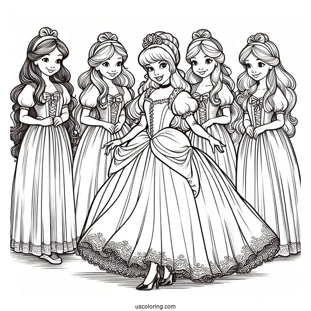 Cinderella And The Ugly Stepsisters Coloring Page