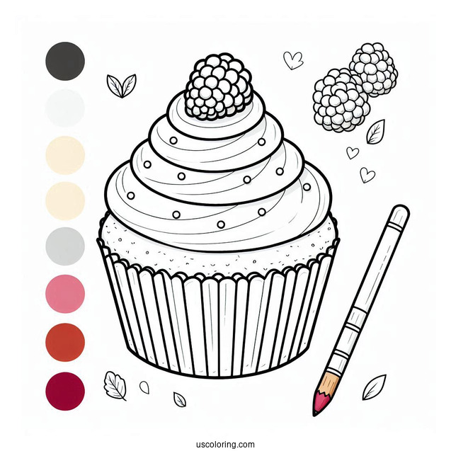 Easy Cupcake With Raspberry To Color