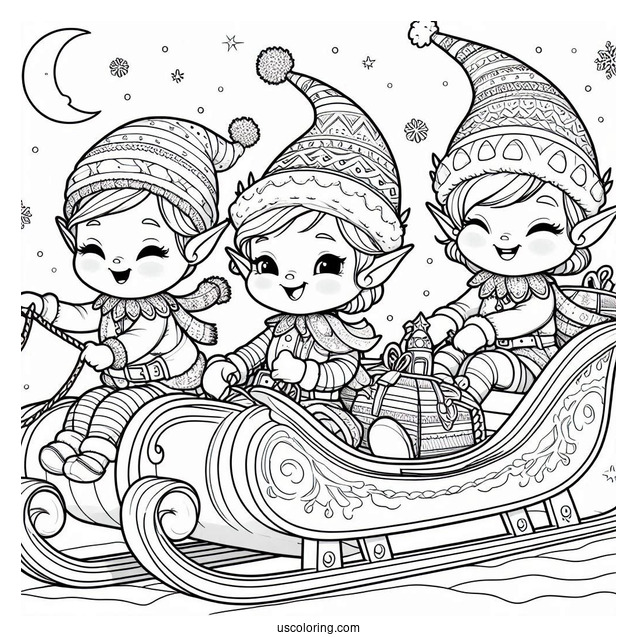 Three Elves Riding a Sleigh