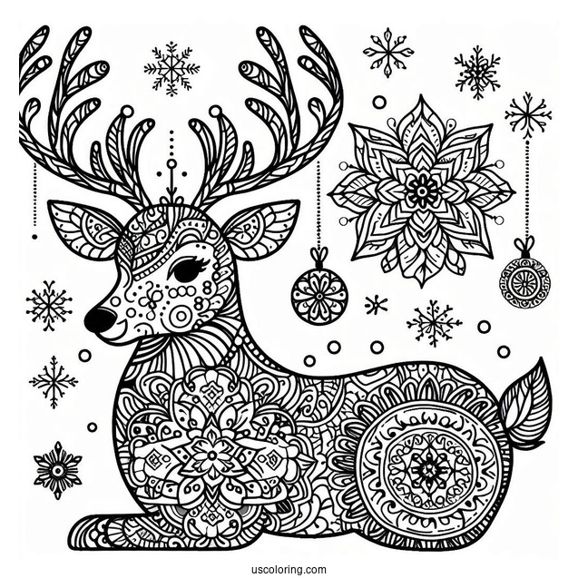 Detailed Reindeer Manadala Coloring Sheet