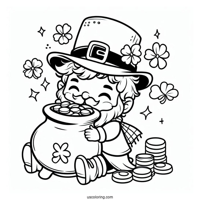 St. Patrick's Day Coloring Page Leprechaun With A Pot Of Gold