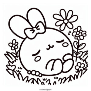 Pompompurin Sleeping On Grass Coloring Page
