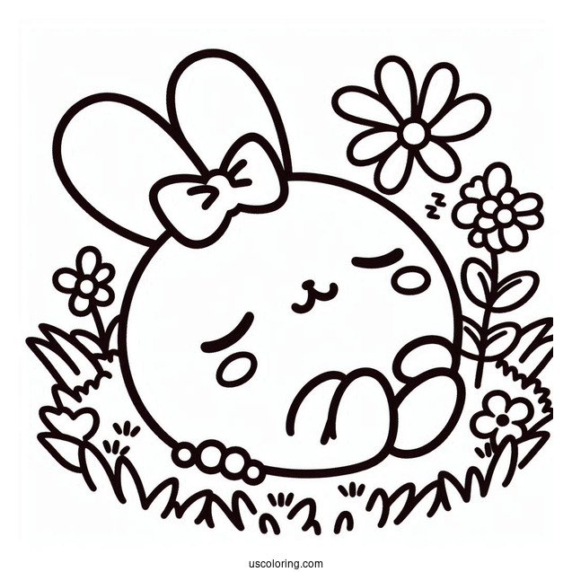 Pompompurin Sleeping On Grass Coloring Page