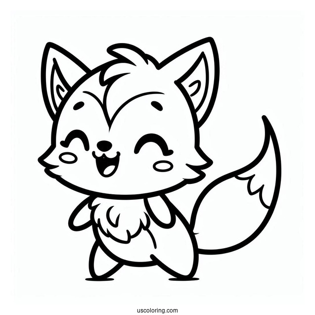 Kawaii Happy Fox Coloring Page For Kids