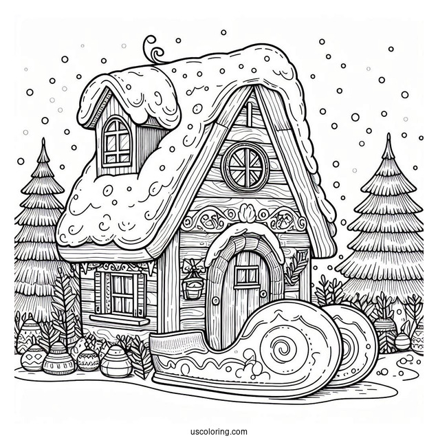 Elf Shoe Shaped House In The North Pole Coloring Page For Kids