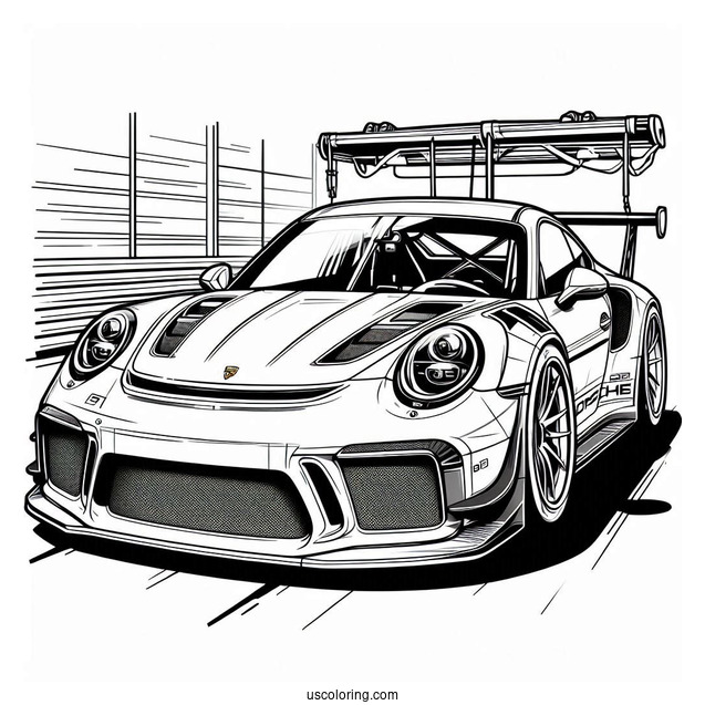 Porsche Coloring Page GT3 Angled View