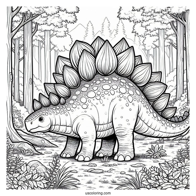 Realistic Stegosaurus Coloring Page In The Forest