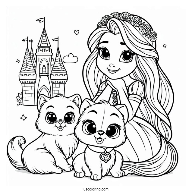 Palace Pets Coloring Page Of Rapunzel With Petite Palace Pets