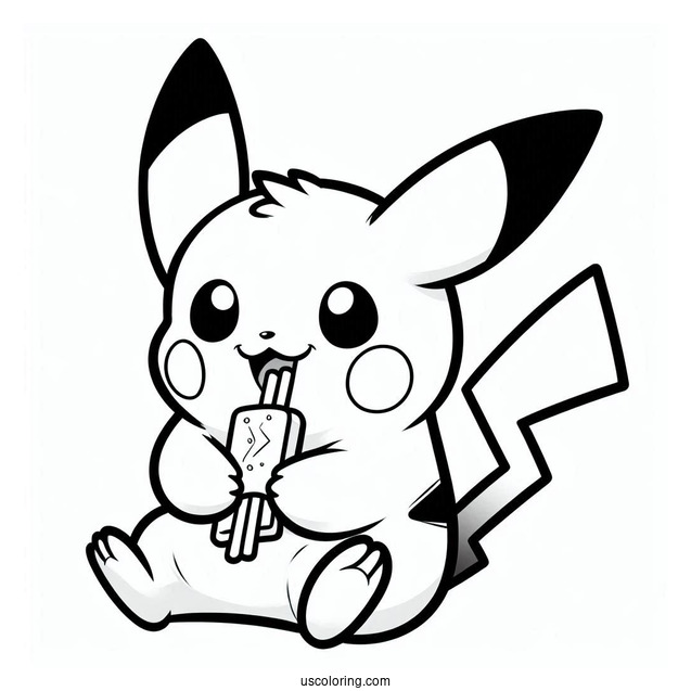 Baby Pikachu Eating Pocky Coloring In For Preschoolers
