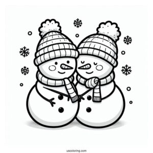 Two Cute Snowmen Hudgging Coloring Sheet