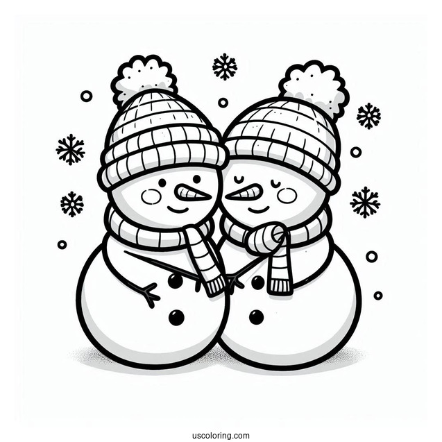 Two Cute Snowmen Hudgging Coloring Sheet