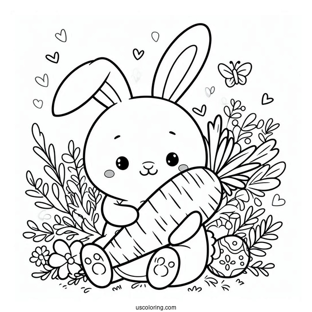 Cute Easter Coloring Page Of Bunny Hugging A Carrot For Preschoolers