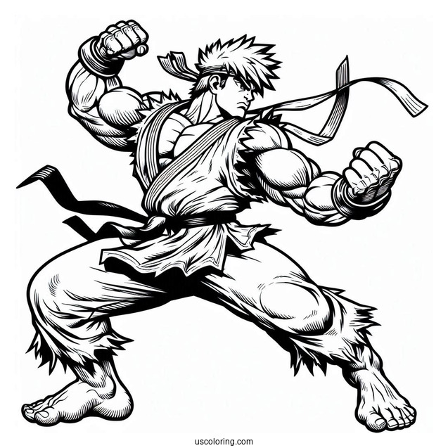 Street Fighter Coloring Page Of Powerful Ryu In Battle